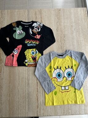 NEW 🆕 SpongeBob SquarePants Kids Long-Sleeve Tees - Black, Yellow & Gray 5T
